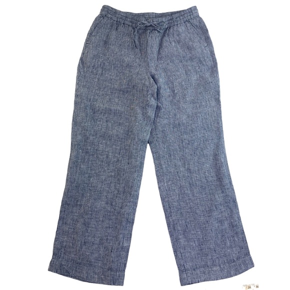 Talbots Pants - NWT Talbot's Women's Washed Linen Wide Leg Pants Striped Blue White Size 10P